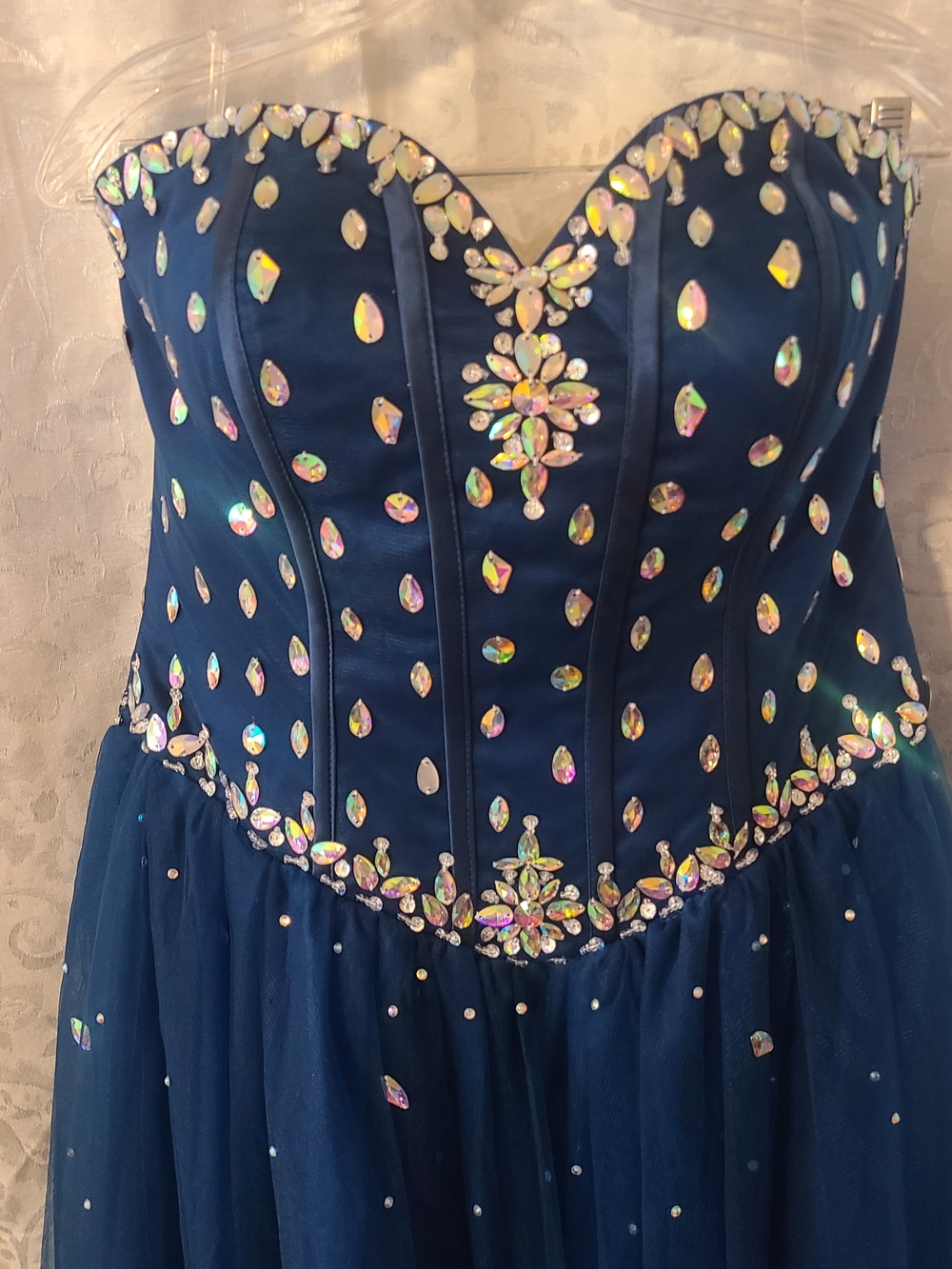 Strapless Navy Blue Sequin Bustier Dress